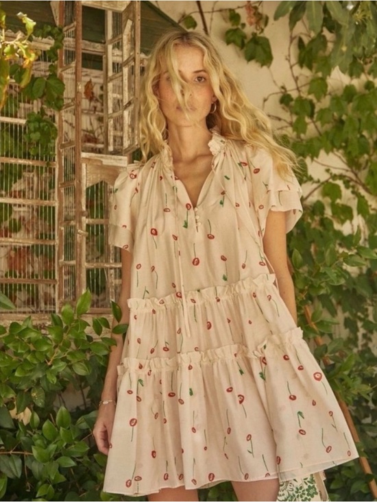 HUNTER BELL Dresses & Skirts - Hunter Bell Merritt Floral Tiered Mini Dress Silk Cotton Size L NWT